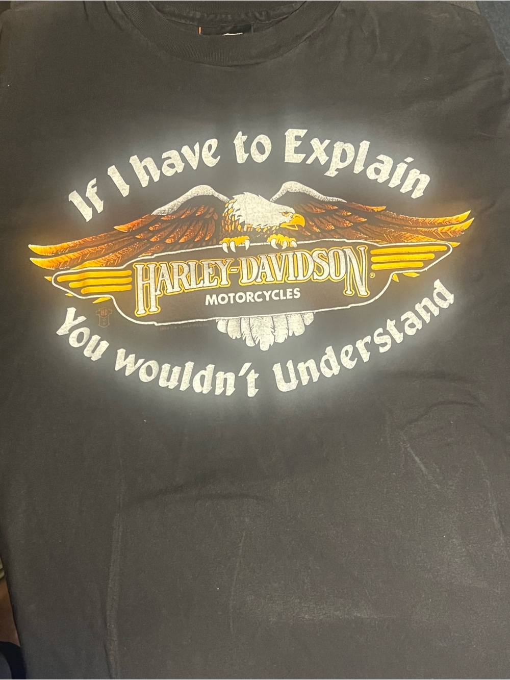 Harley-Davidson Black Short-Sleeve Tee with Eagle and Yellow-Orange Logo